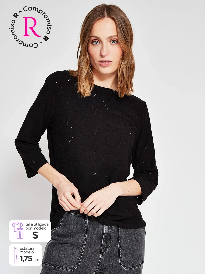 POLERA MUJER AZIZ ALGODÓN MANGA 3/4 TEXTURADA - 1