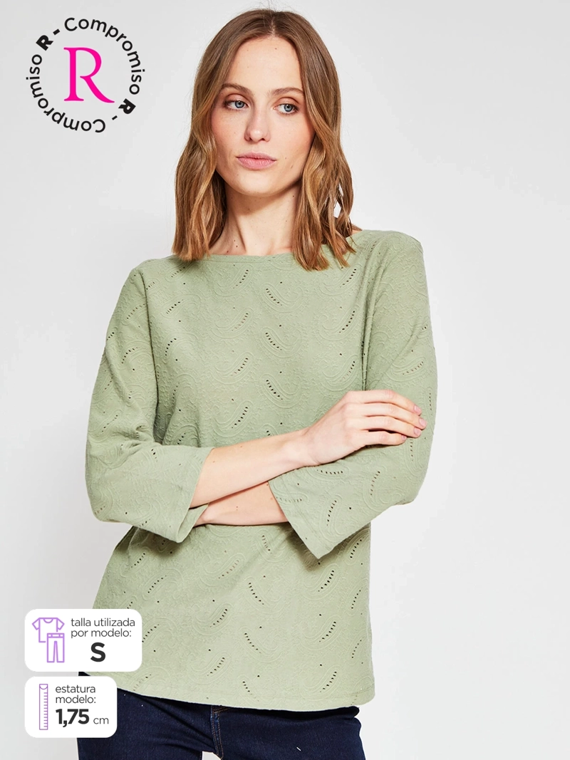 POLERA MUJER AZIZ ALGODÓN MANGA 3/4 TEXTURADA - 1