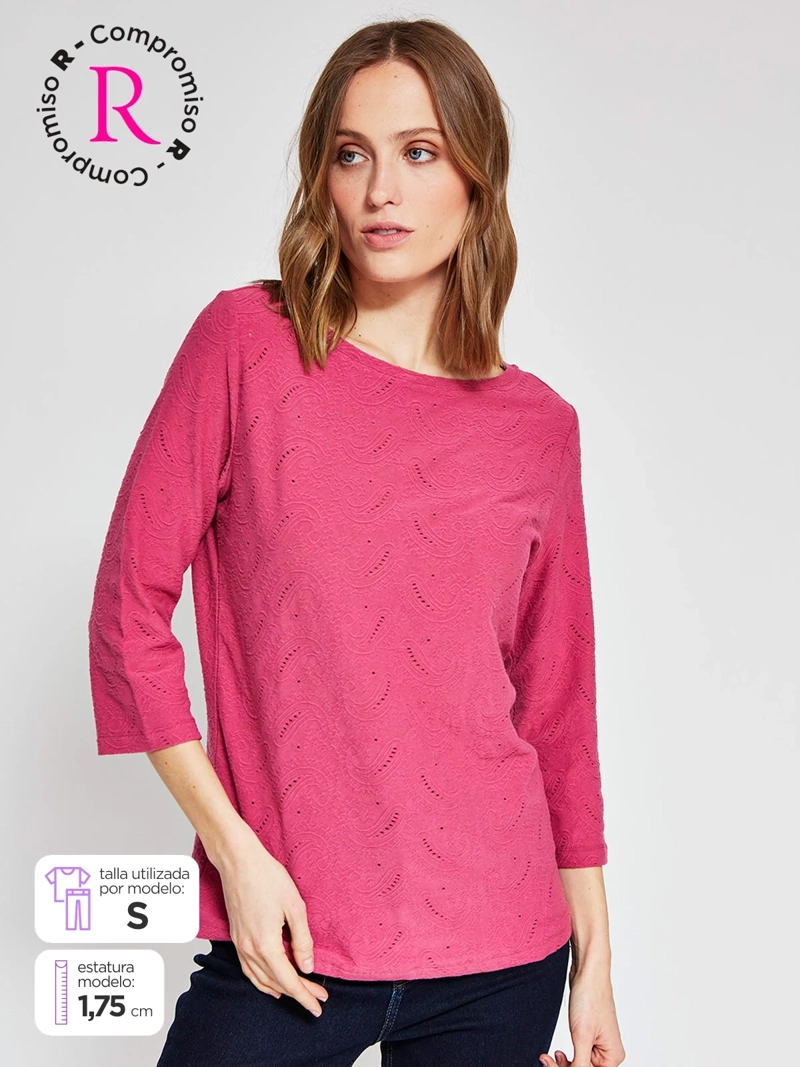 POLERA MUJER AZIZ ALGODÓN MANGA 3/4 TEXTURADA - 1