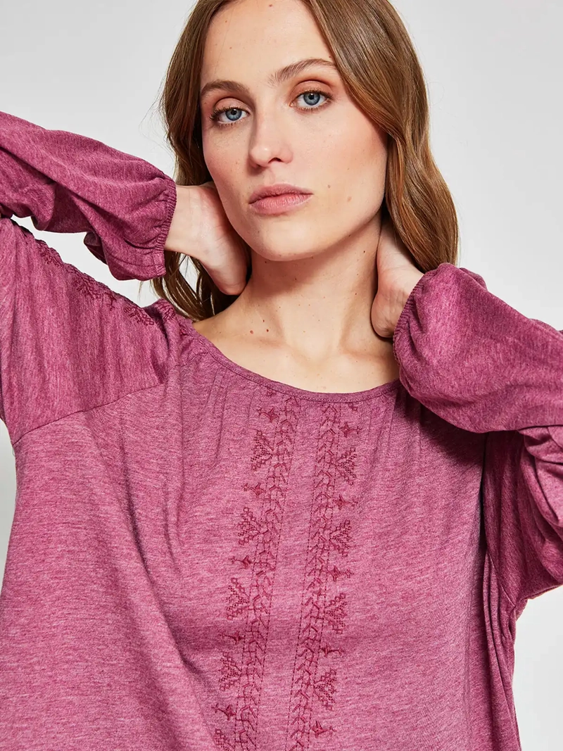 POLERA MUJER AZIZ ALGODÓN MANGA LARGA BORDADA - 3