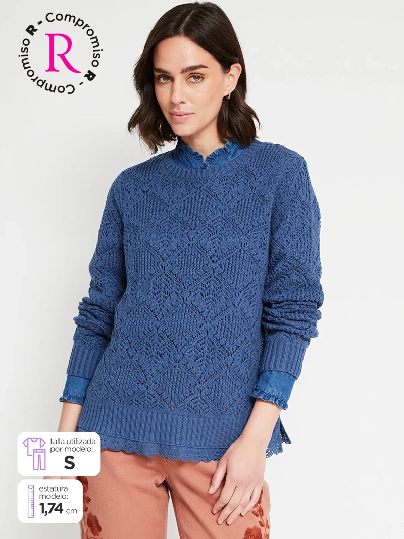 SWEATER MUJER AZIZ ALGODÓN MANGA LARGA CALADO