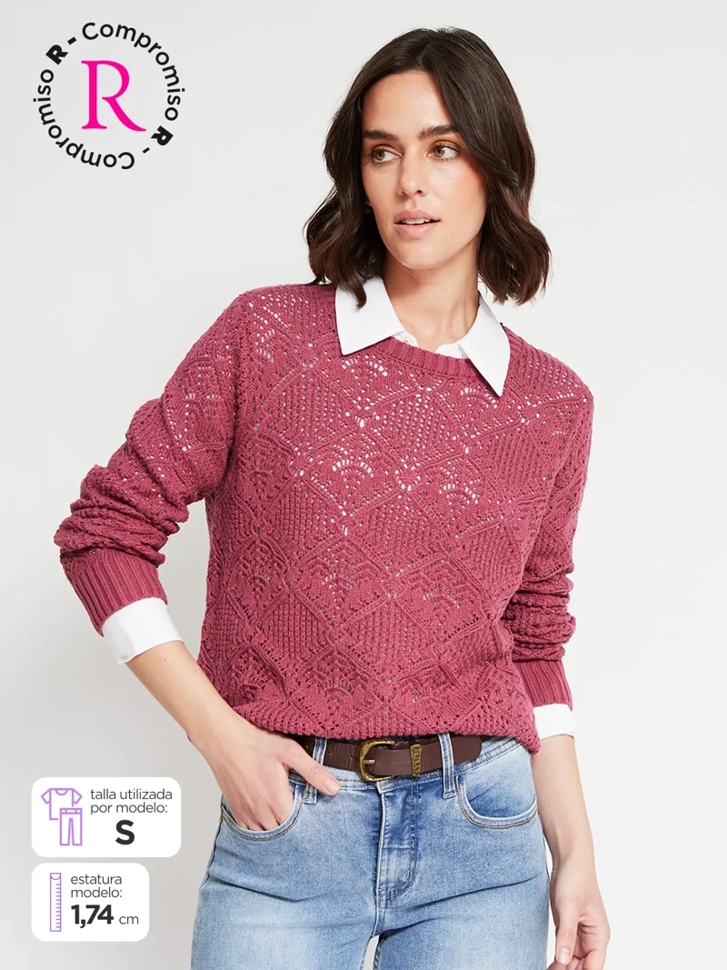 SWEATER MUJER AZIZ ALGODÓN MANGA LARGA CALADO - 1