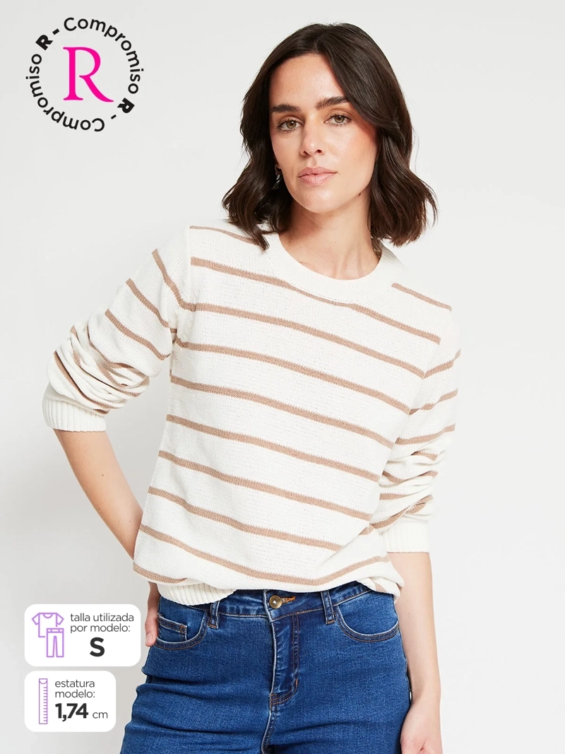 SWEATER MUJER AZIZ MANGA LARGA RAYADO - 1