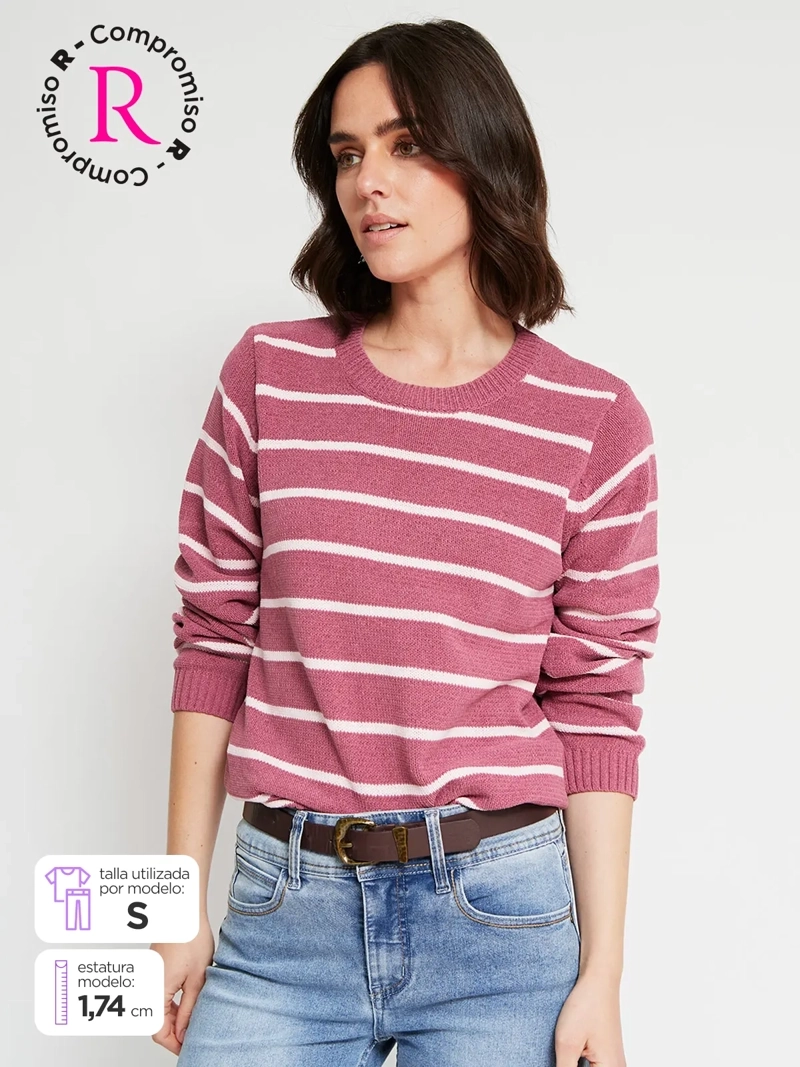 SWEATER MUJER AZIZ MANGA LARGA RAYADO - 1