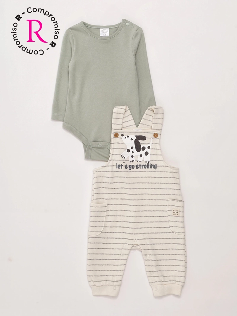 CONJUNTO JARDINERA + BODY NIÑO BABY HARVEST ALGODÓN  - 1
