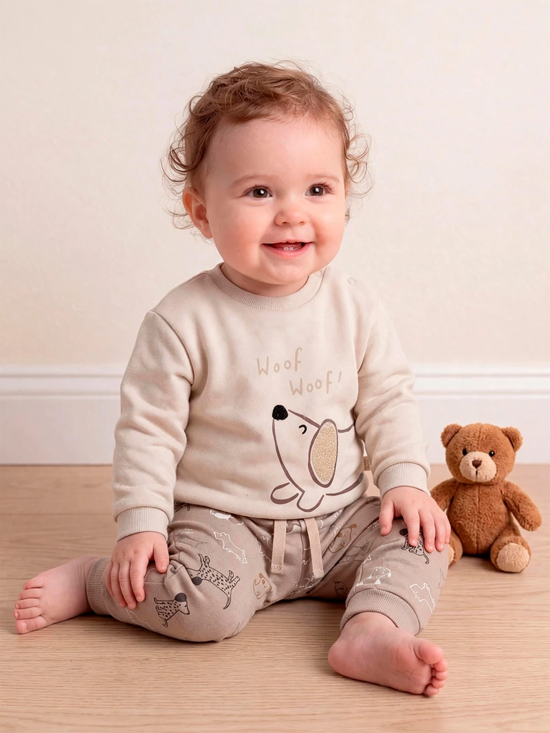 CONJUNTO POLERÓN + PANTALÓN DE BUZO NIÑO BABY HARVEST ALGODÓN ESTAMPADO - 1