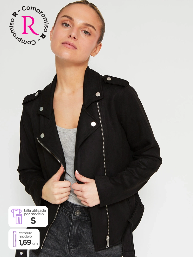 CHAQUETA MUJER INDEX CORTA BIKER EFECTO PIEL - 1