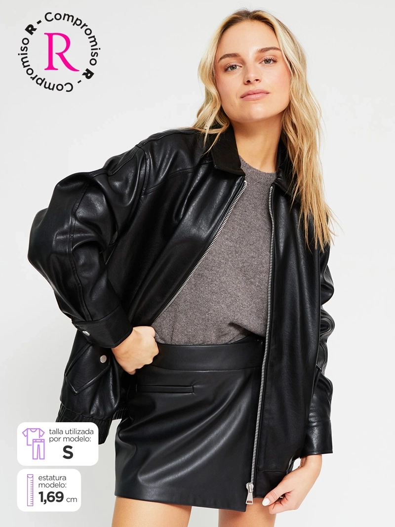 CHAQUETA MUJER INDEX BOMBER EFECTO PIEL - 1