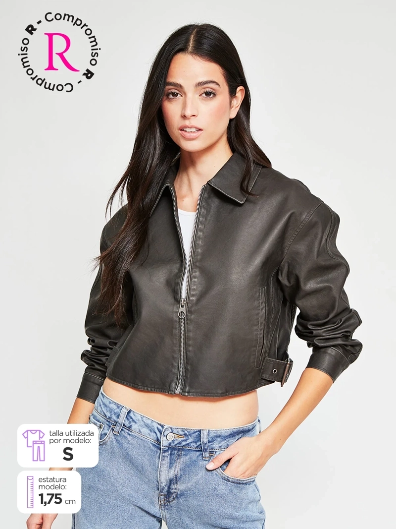CHAQUETA MUJER INDEX EFECTO CUERO DESGASTADA - 1