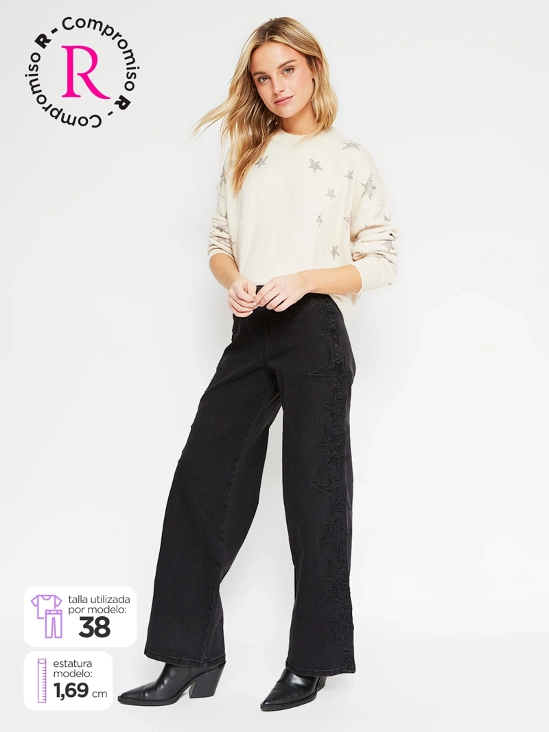 JEANS MUJER BARBADOS ALGODÓN BORDADOS - 1