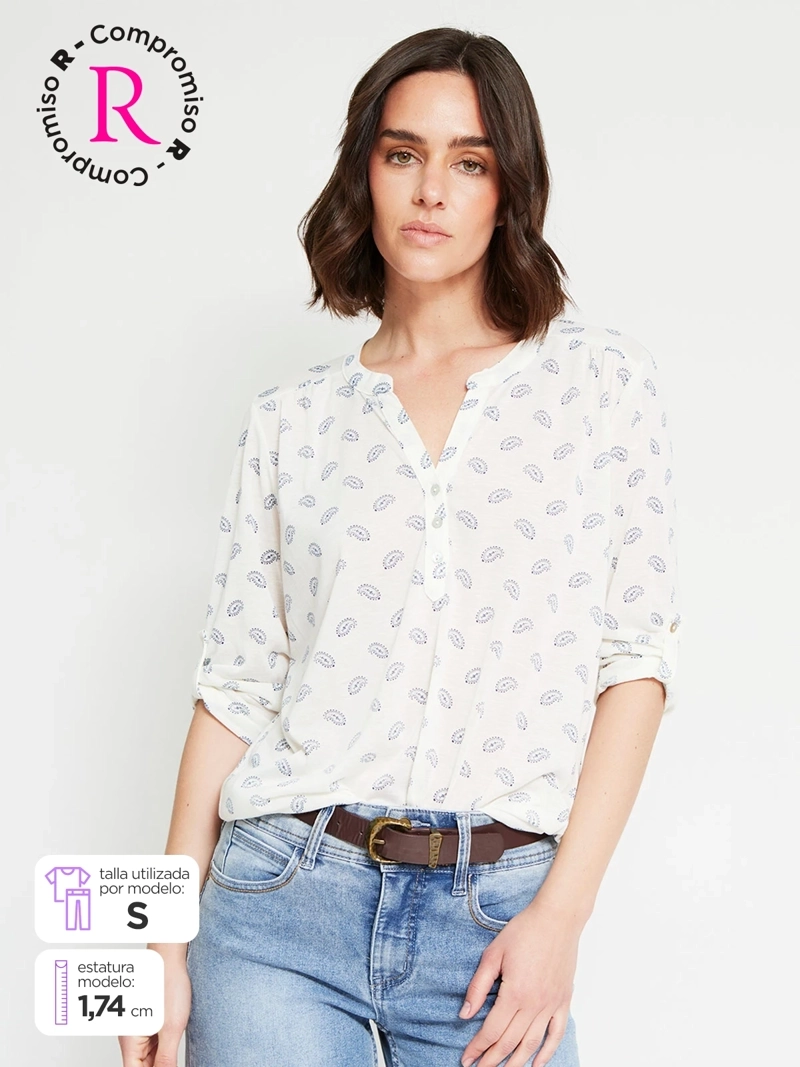 POLERA MUJER AZIZ MANGA 3/4 ESTAMPADA - 1