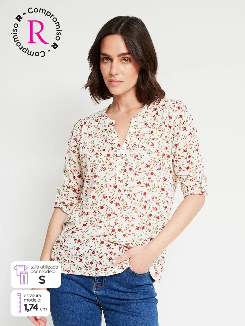 POLERA MUJER AZIZ MANGA 3/4 ESTAMPADA - 1