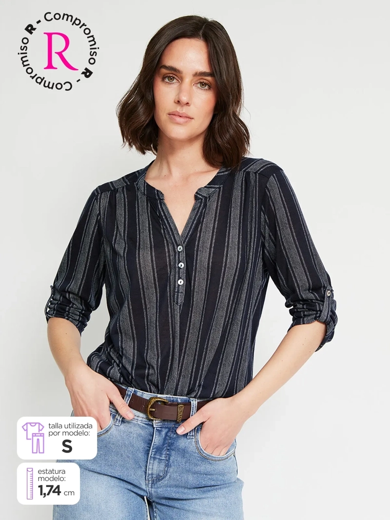 POLERA MUJER AZIZ MANGA 3/4 ESTAMPADA