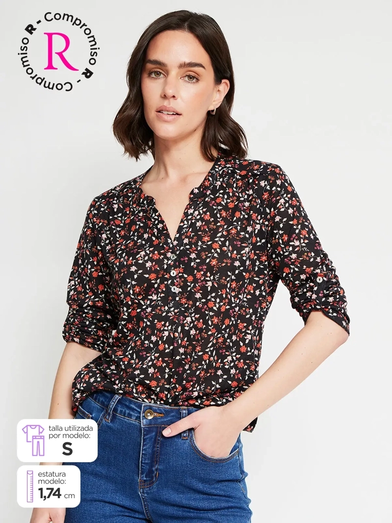 POLERA MUJER AZIZ MANGA 3/4 ESTAMPADA
