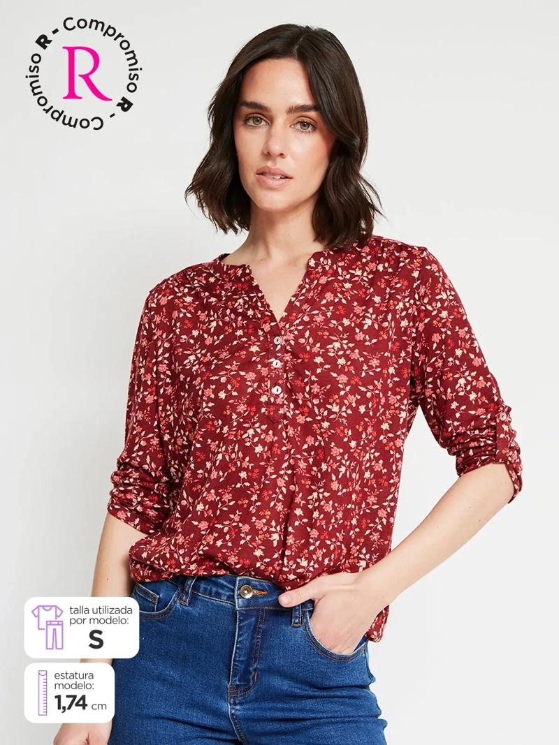 POLERA MUJER AZIZ MANGA 3/4 ESTAMPADA - 1