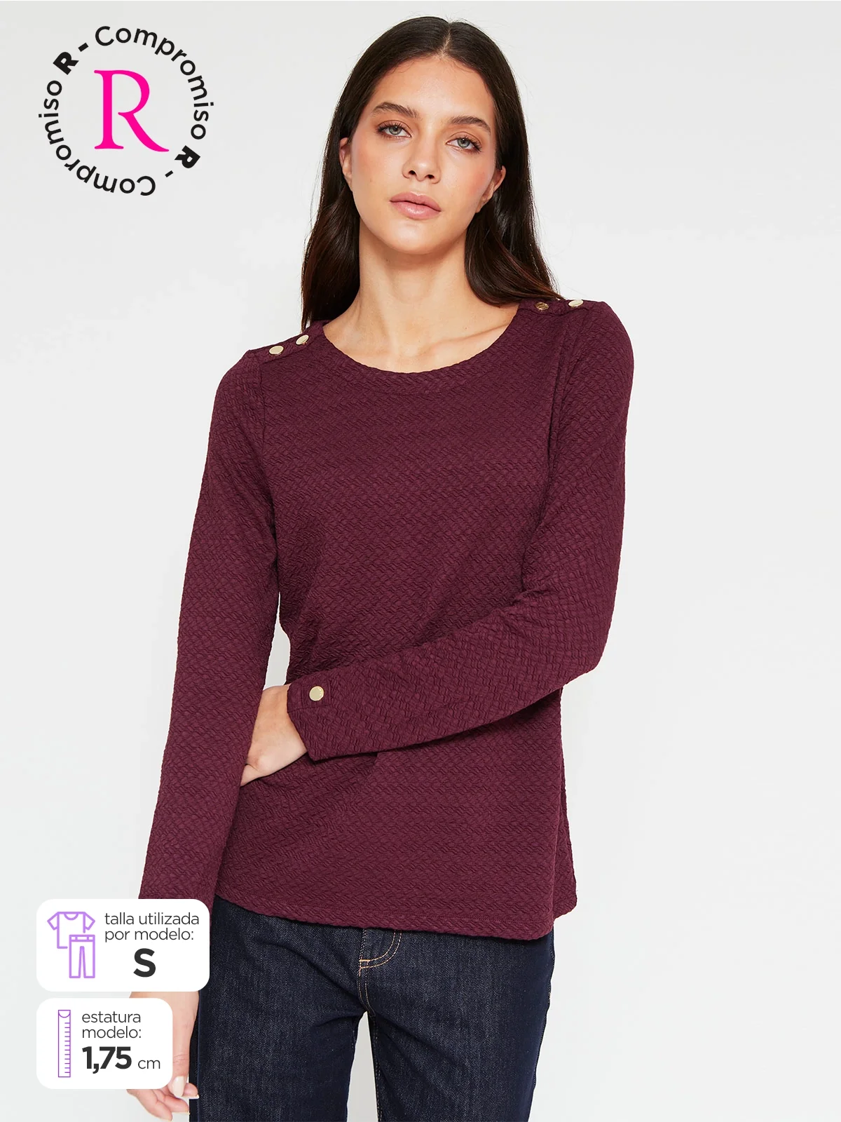 POLERA MUJER CACHAREL MANGA LARGA TEXTURA - 1