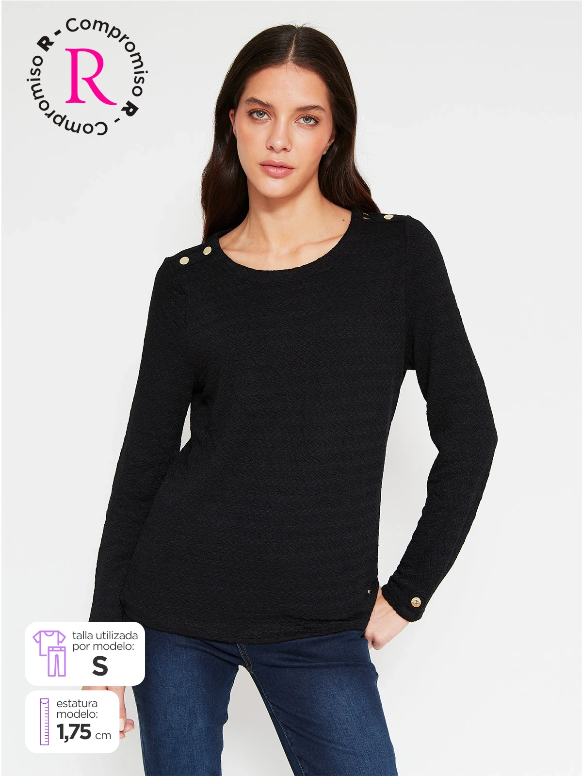 POLERA MUJER CACHAREL MANGA LARGA TEXTURA - 1
