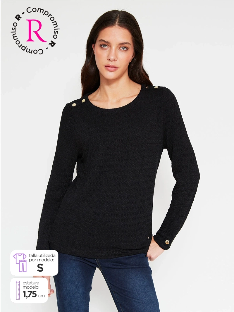 POLERA MUJER CACHAREL MANGA LARGA TEXTURA - 1