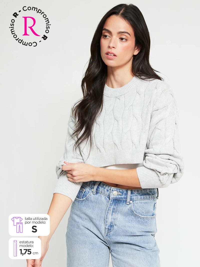 SWEATER MUJER INDEX ALGODÓN MANGA LARGA TRENZADO - 1
