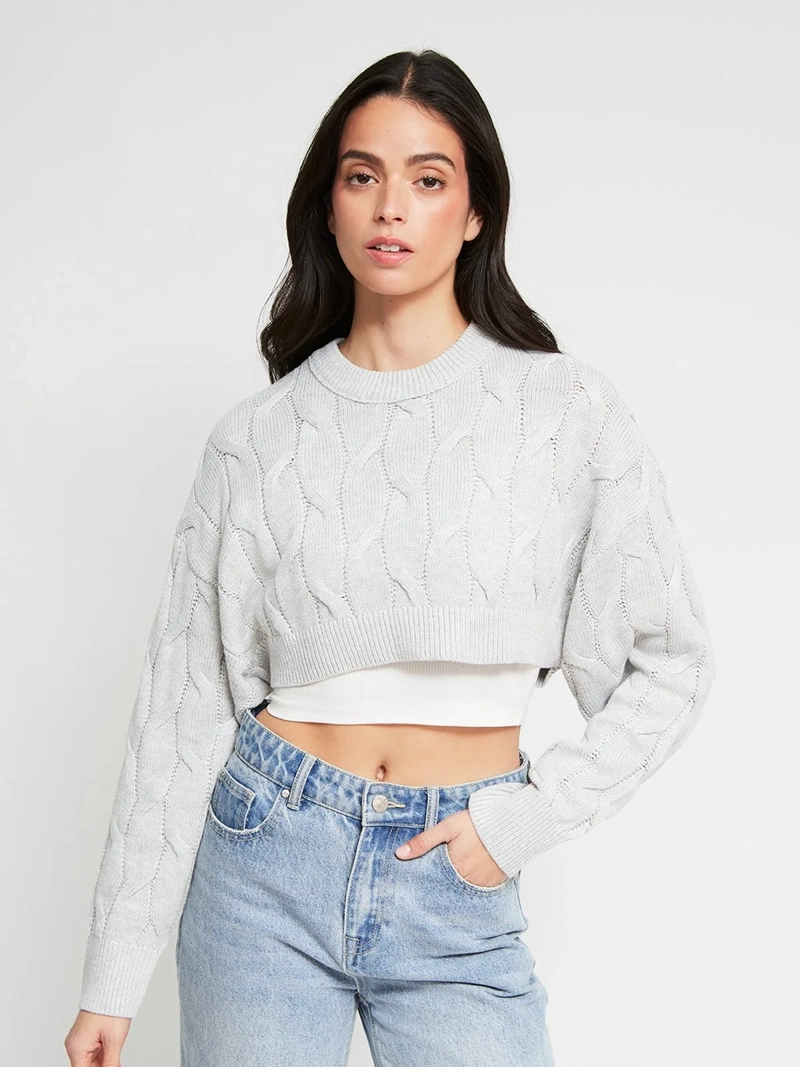 SWEATER MUJER INDEX ALGODÓN MANGA LARGA TRENZADO - 2