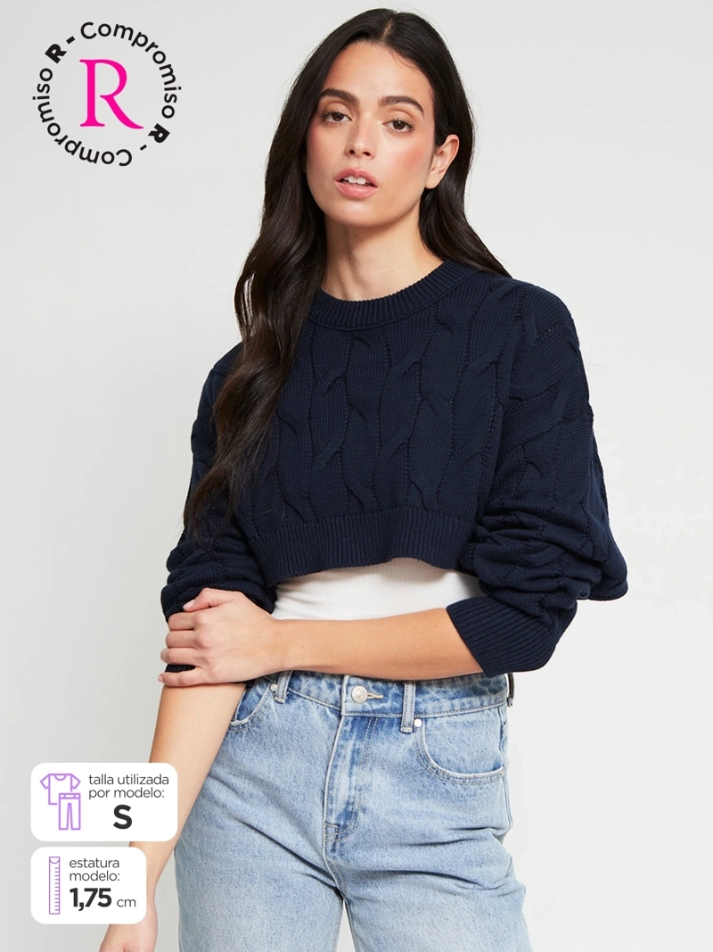 SWEATER MUJER INDEX ALGODÓN MANGA LARGA TRENZADO - 1