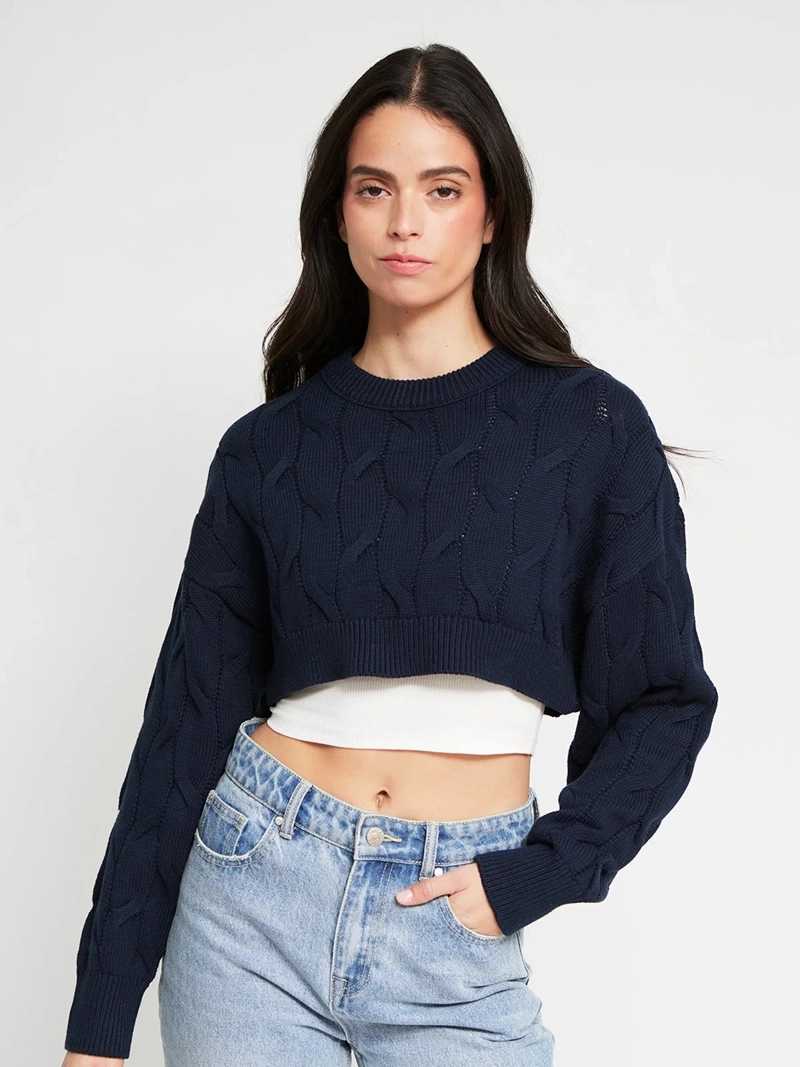 SWEATER MUJER INDEX ALGODÓN MANGA LARGA TRENZADO - 2