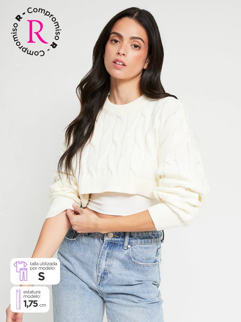 SWEATER MUJER INDEX ALGODÓN MANGA LARGA TRENZADO