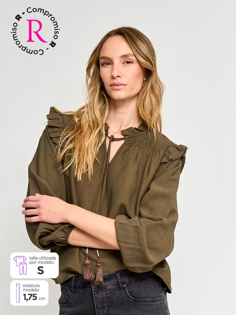 BLUSA MUJER TATIENNE MANGA LARGA VUELOS Y AMARRAS - 1