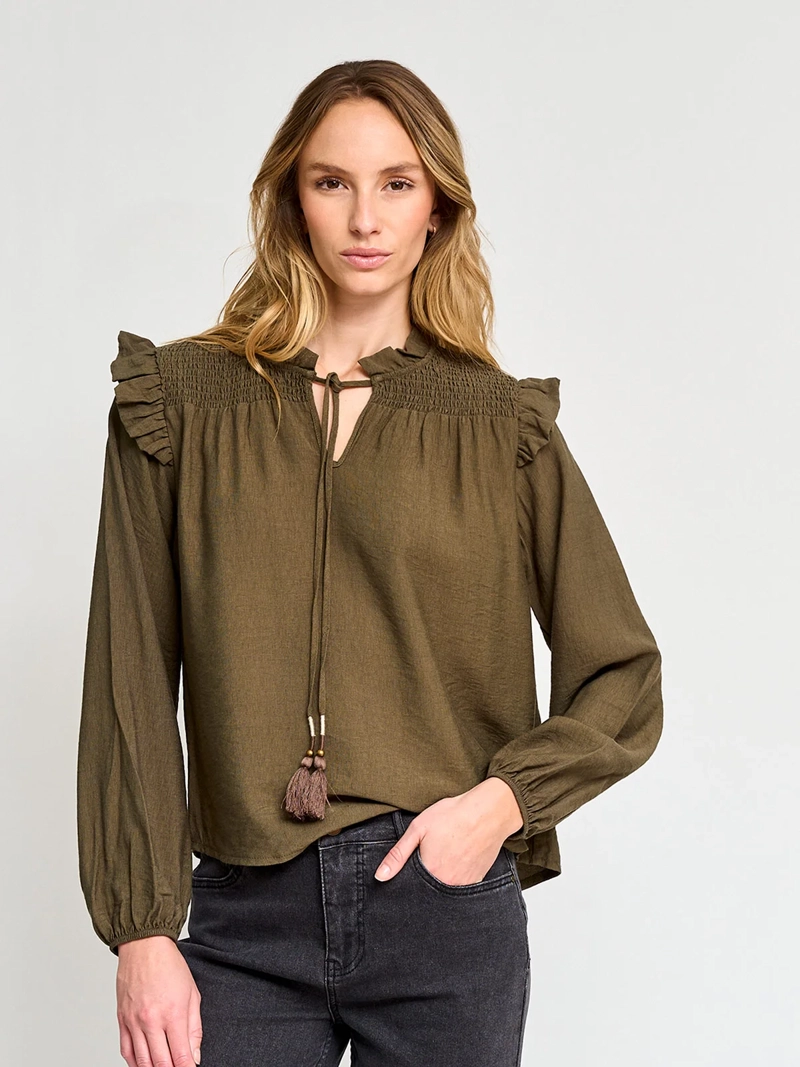 BLUSA MUJER TATIENNE MANGA LARGA VUELOS Y AMARRAS - 2