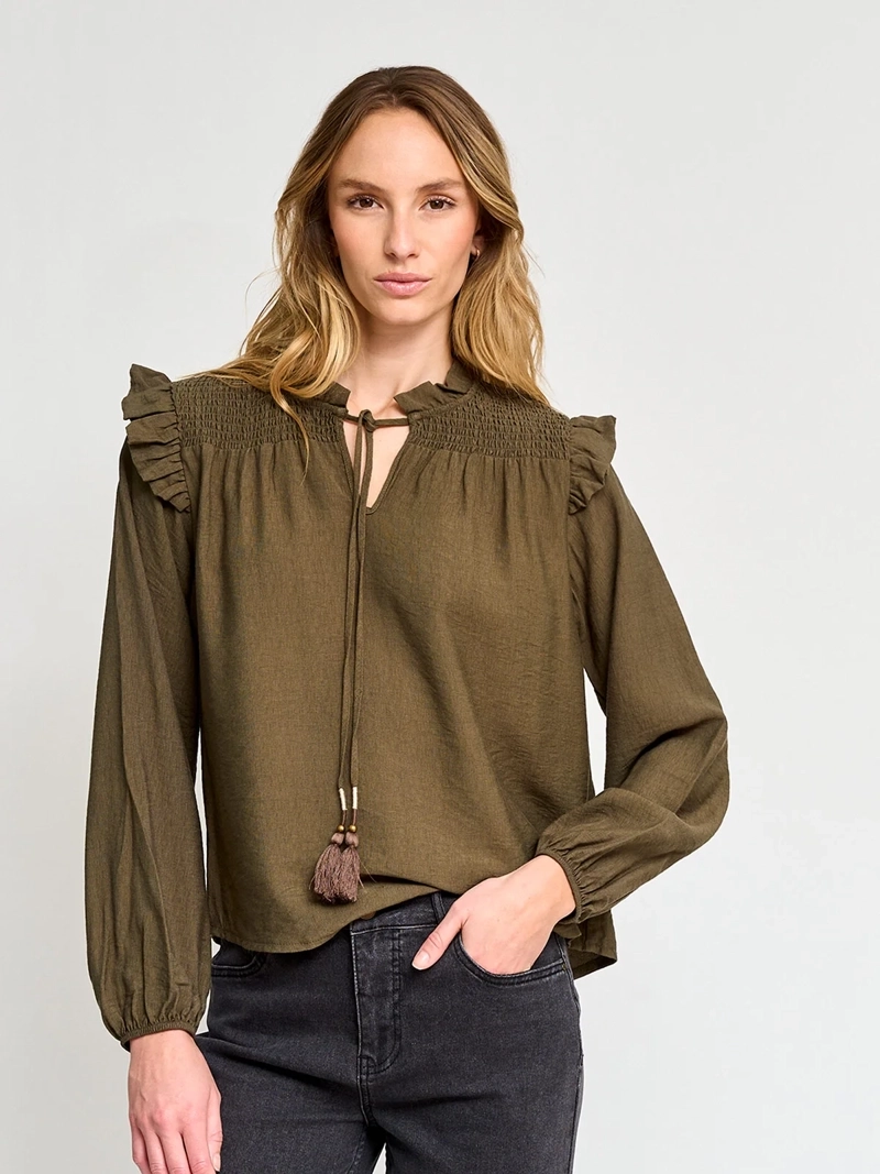 BLUSA MUJER TATIENNE MANGA LARGA VUELOS Y AMARRAS - 2