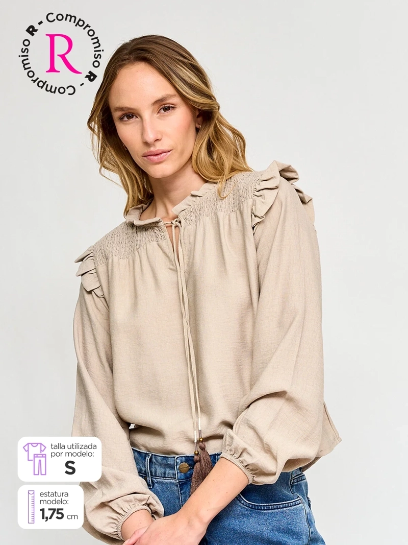 BLUSA MUJER TATIENNE MANGA LARGA VUELOS Y AMARRAS - 1