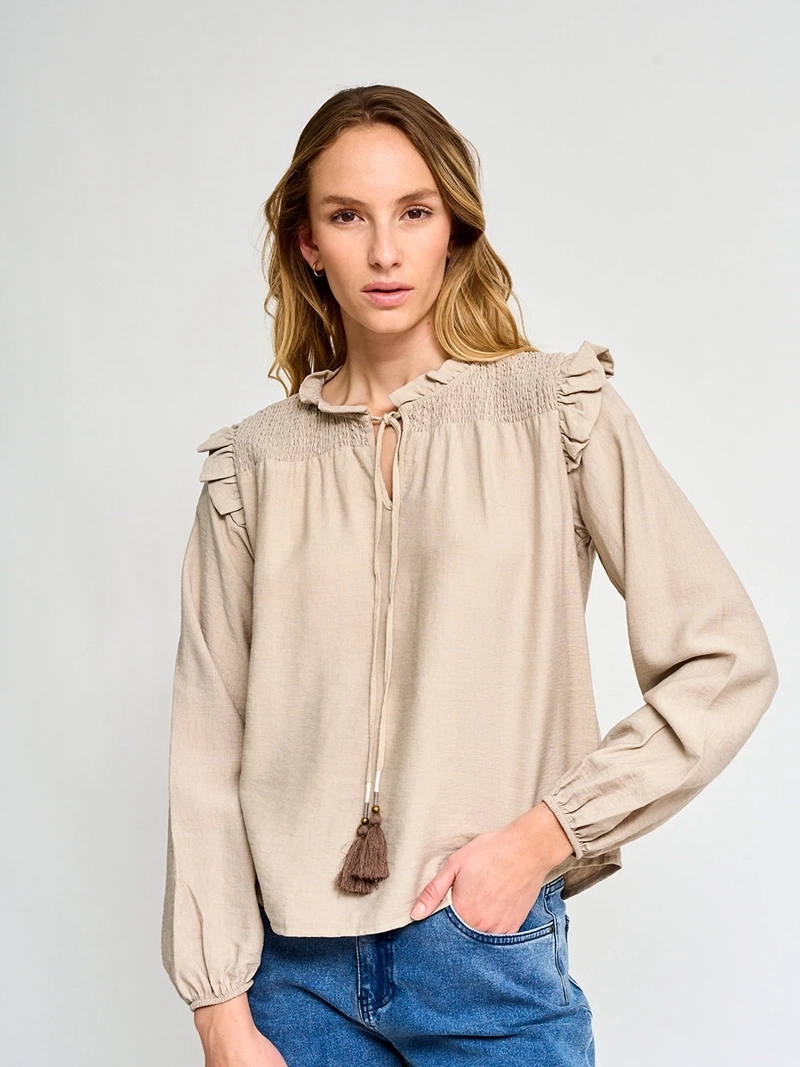 BLUSA MUJER TATIENNE MANGA LARGA VUELOS Y AMARRAS - 2
