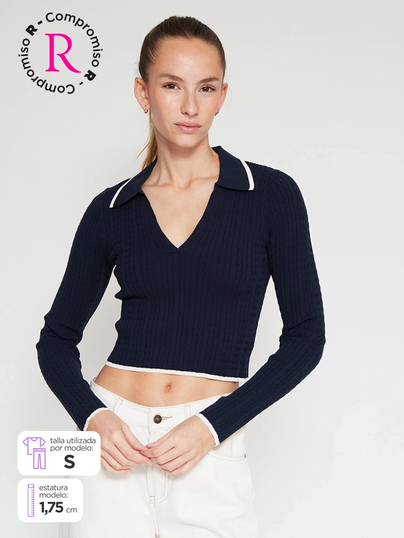 SWEATER MUJER INDEX CUELLO POLO MANGA LARGA - 1
