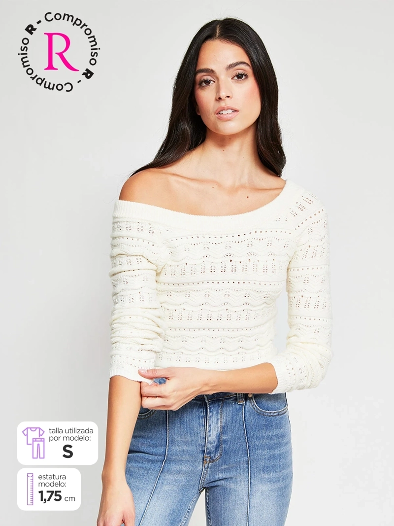 SWEATER MUJER INDEX MANGA LARGA BARDOT CALADO - 1