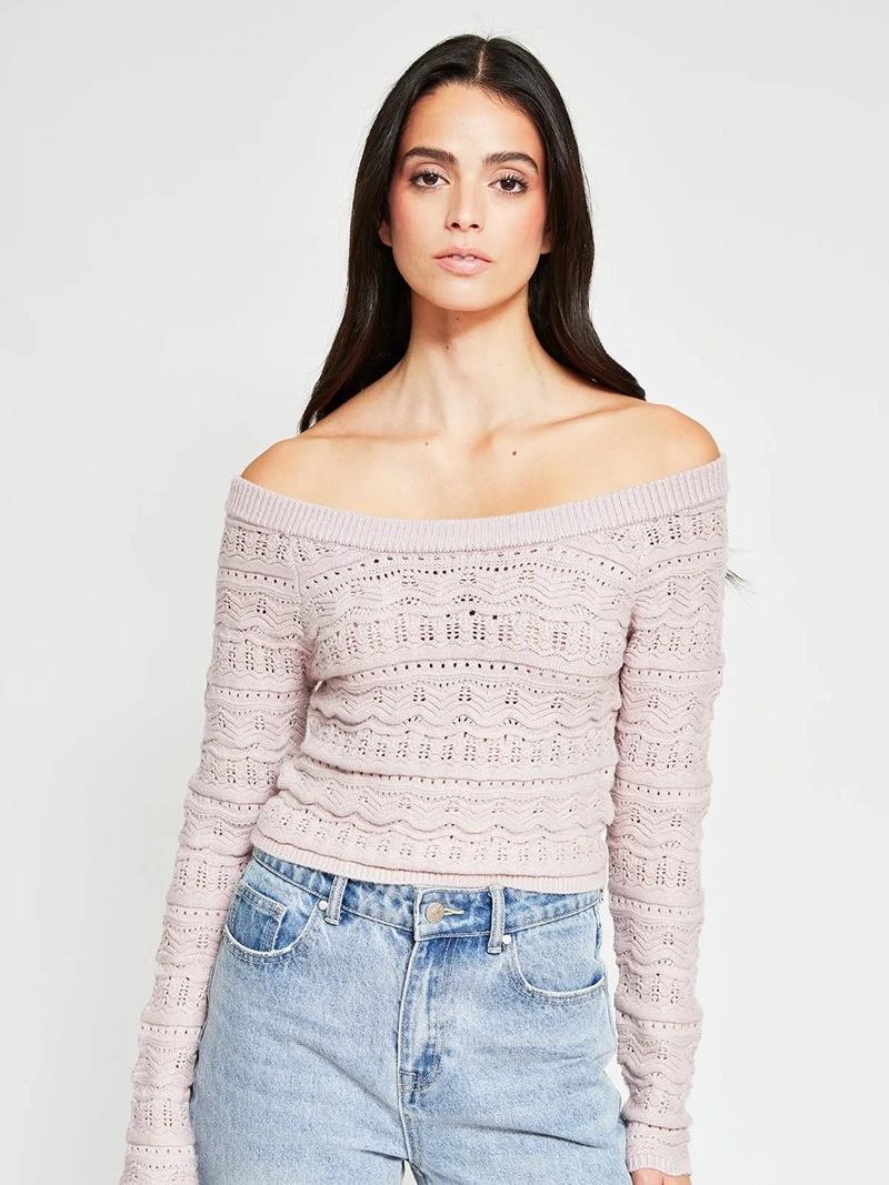 SWEATER MUJER INDEX MANGA LARGA BARDOT CALADO - 2