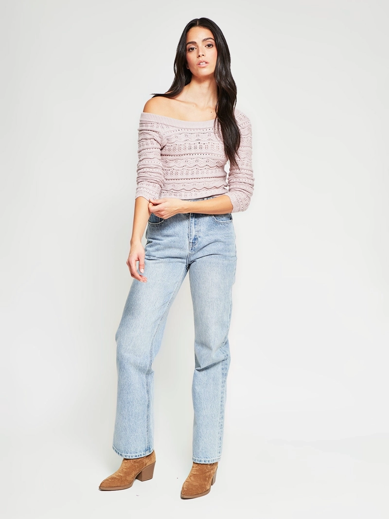 SWEATER MUJER INDEX MANGA LARGA BARDOT CALADO - 5