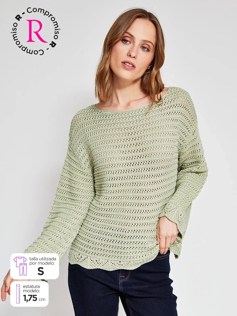 SWEATER MUJER AZIZ ALGODÓN MANGA LARGA CALADO