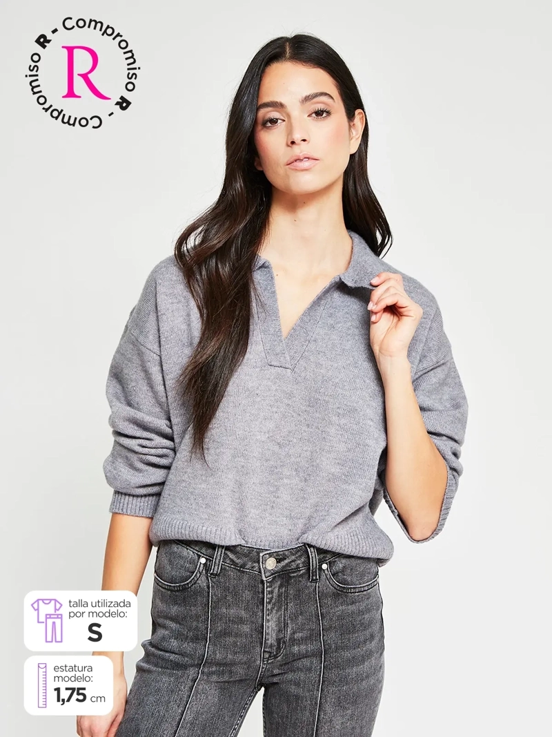 SWEATER MUJER INDEX CUELLO POLO MANGA LARGA