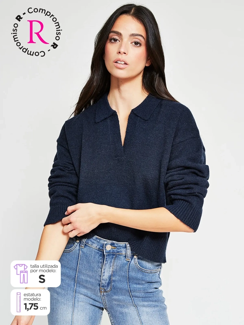 SWEATER MUJER INDEX CUELLO POLO MANGA LARGA - 1