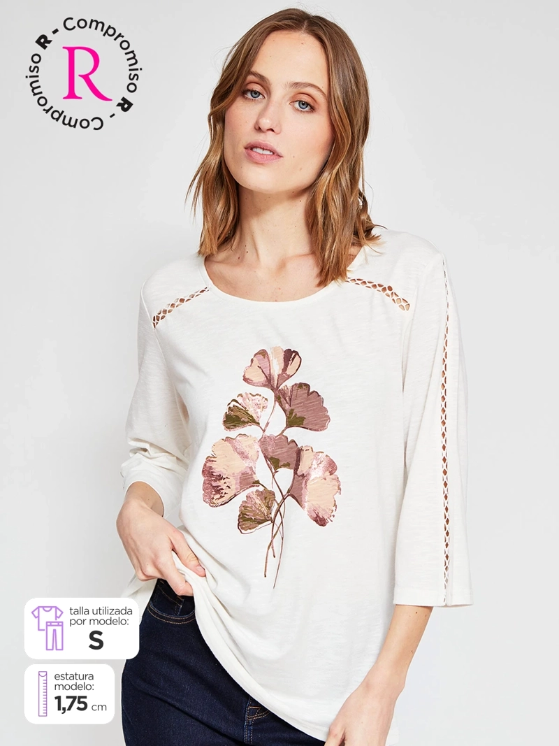 POLERA MUJER AZIZ ALGODÓN MANGA 3/4 ESTAMPADA - 1