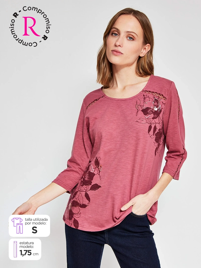 POLERA MUJER AZIZ ALGODÓN MANGA 3/4 ESTAMPADA - 1