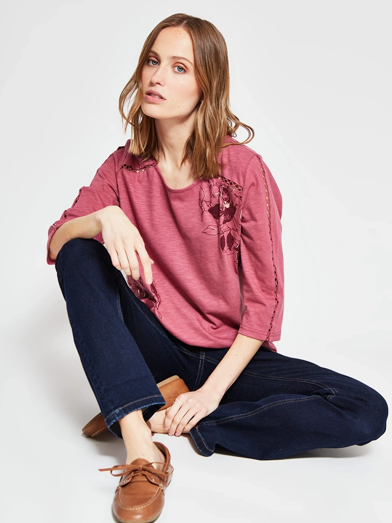 POLERA MUJER AZIZ ALGODÓN MANGA 3/4 ESTAMPADA - 4