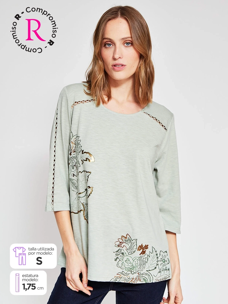 POLERA MUJER AZIZ ALGODÓN MANGA 3/4 ESTAMPADA - 1