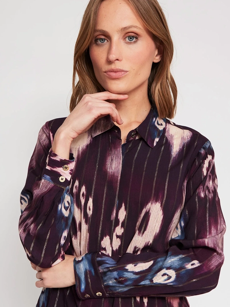 BLUSA MUJER CACHAREL CUELLO CAMISERO MANGA LARGA ESTAMPADA - 4