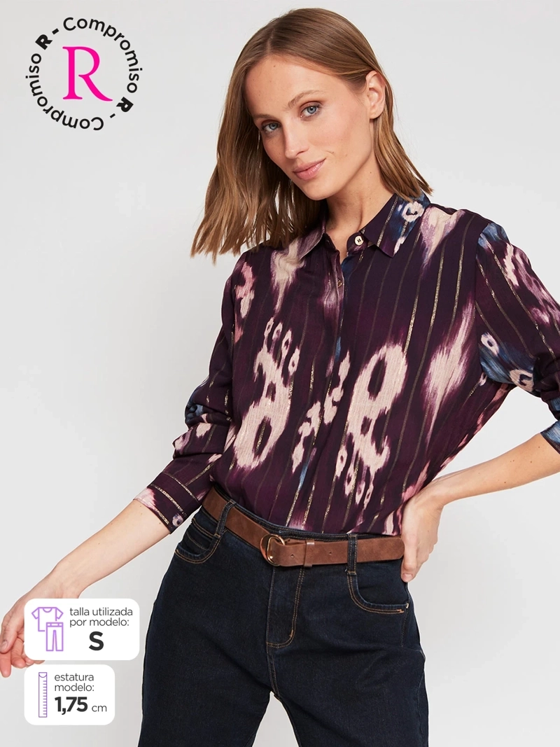 BLUSA MUJER CACHAREL CUELLO CAMISERO MANGA LARGA ESTAMPADA