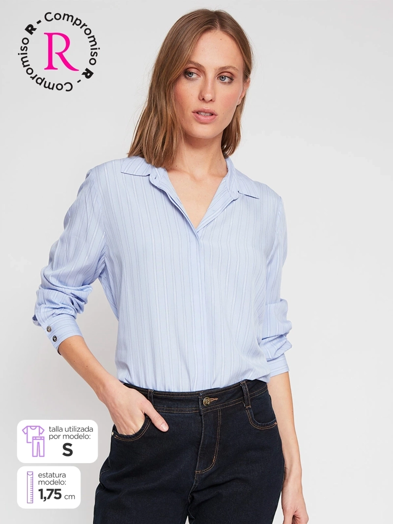 BLUSA MUJER CACHAREL CUELLO CAMISERO MANGA LARGA ESTAMPADA - 1