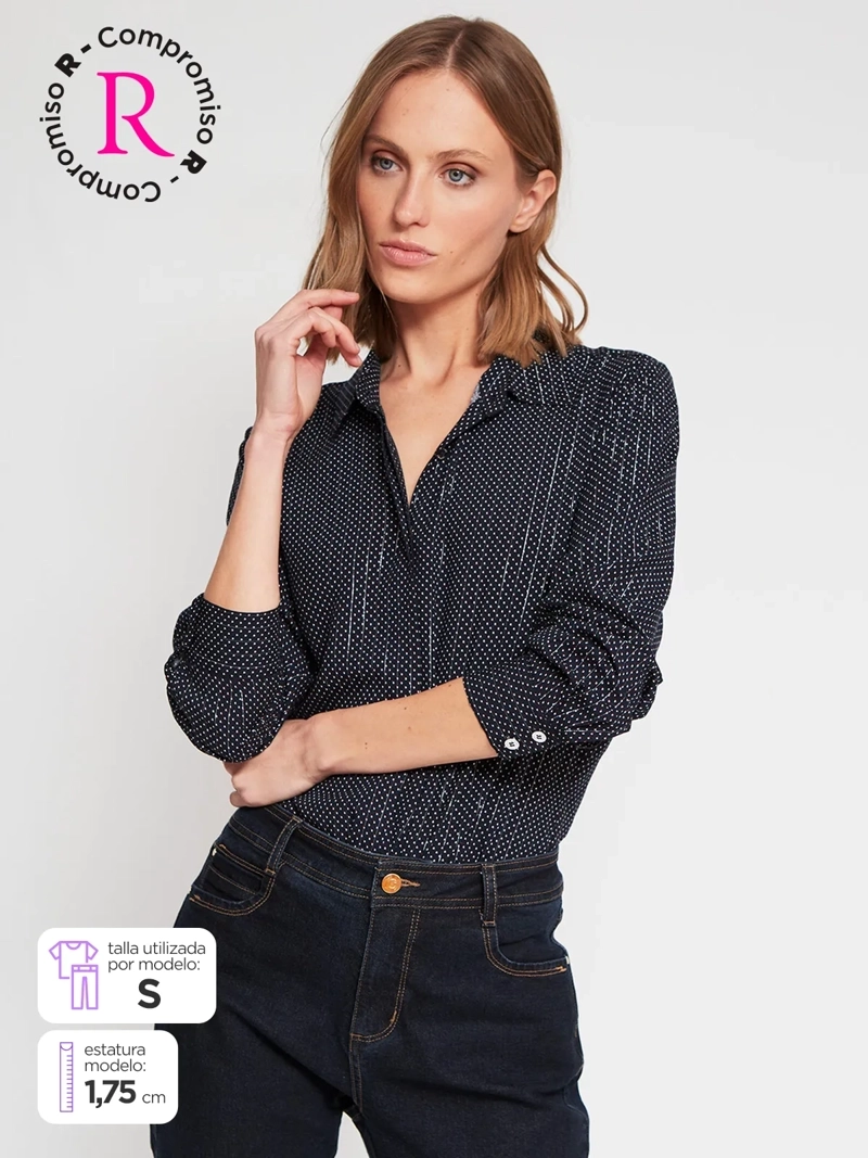 BLUSA MUJER CACHAREL CUELLO CAMISERO MANGA LARGA ESTAMPADA - 1