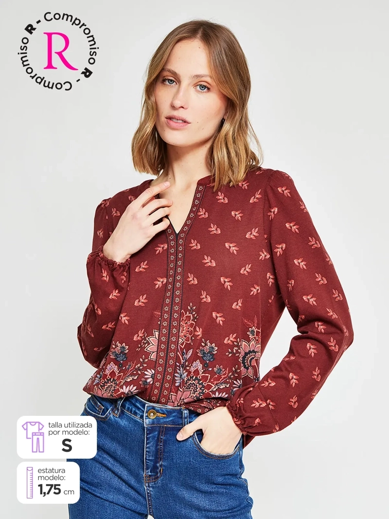 POLERA MUJER AZIZ ALGODÓN MANGA LARGA ESTAMPADA