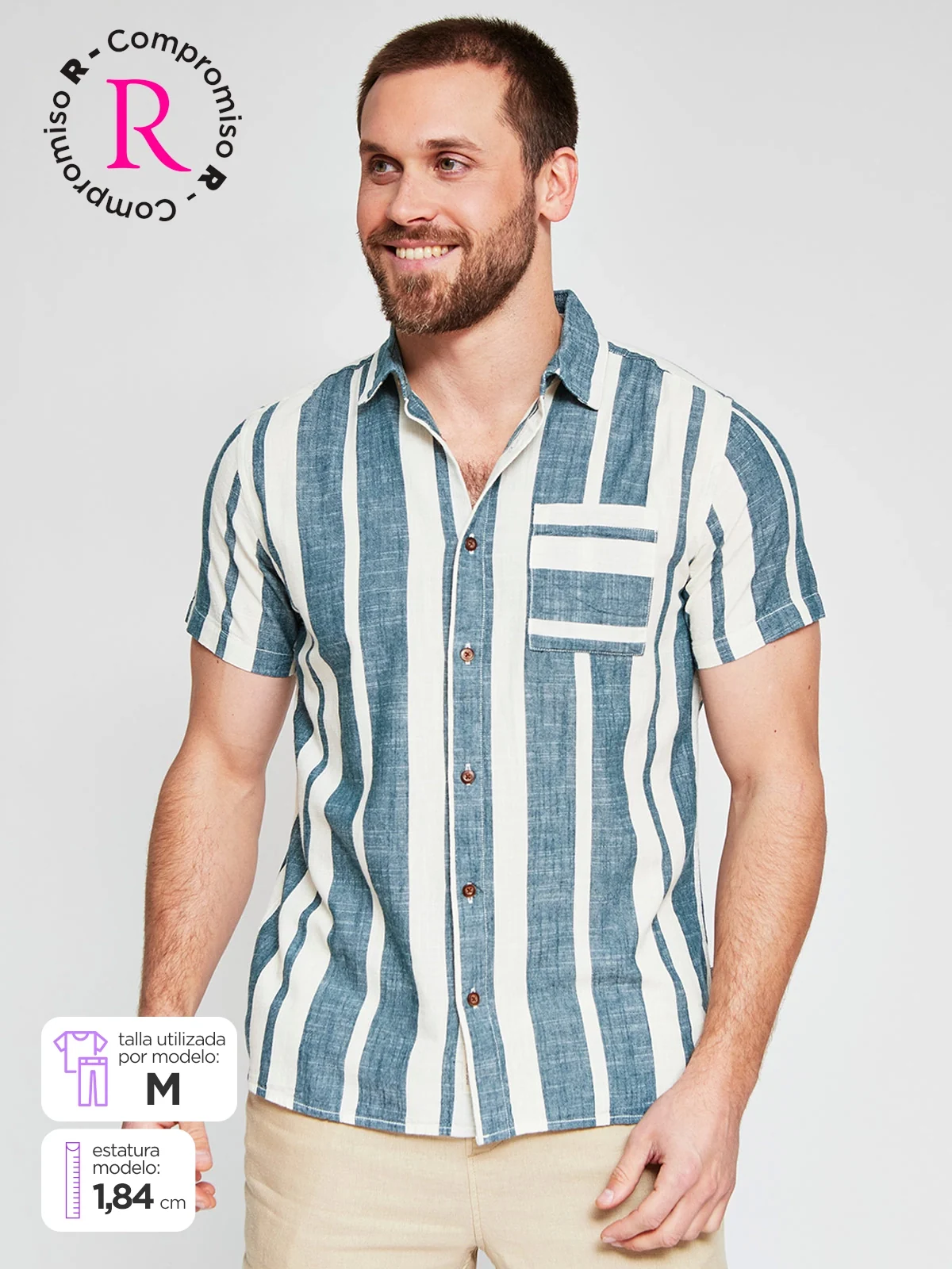 CAMISA HOMBRE CLOUDBREAK ALGODÓN MANGA CORTA RAYAS - 1
