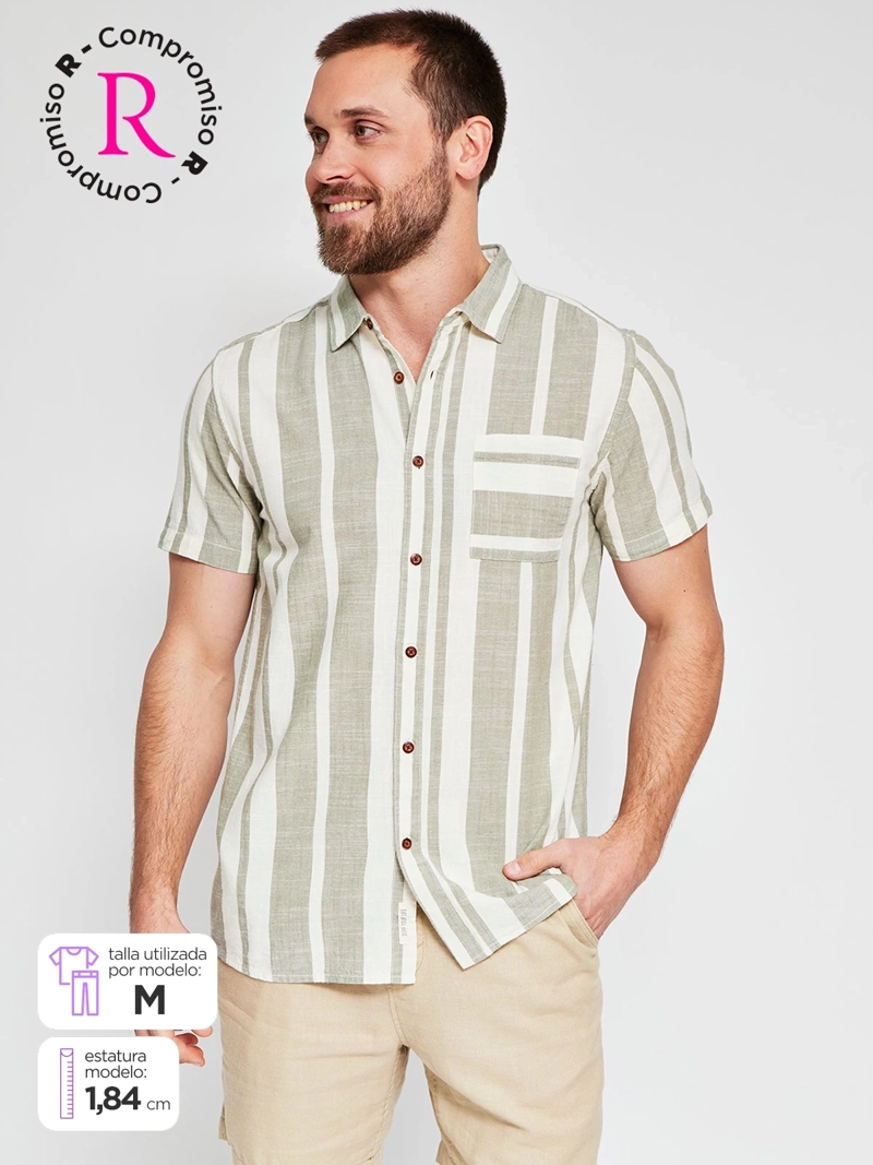 CAMISA HOMBRE CLOUDBREAK ALGODÓN MANGA CORTA RAYAS - 1